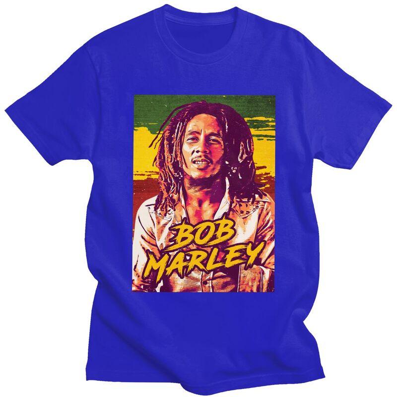 Custom Trendy Jamaica Reggae Rock Bob Marley T Shirt Unisex Short Sleeves 100% Cotton T-shirt Leisure Tee Tops Streetwear Tshirt