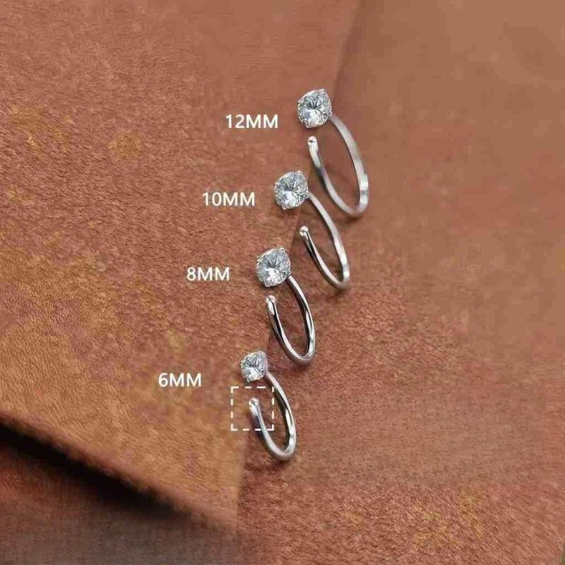 Zircon C-shaped Stud Earrings - Small and Delicate Earrings for The Earlobe, Small Ear Loop, Exquisite Ear Bone Stud.