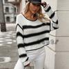 Winter new European and American women's clothing crew neck color matching knitted sweater striped loose large size pullover sweater women