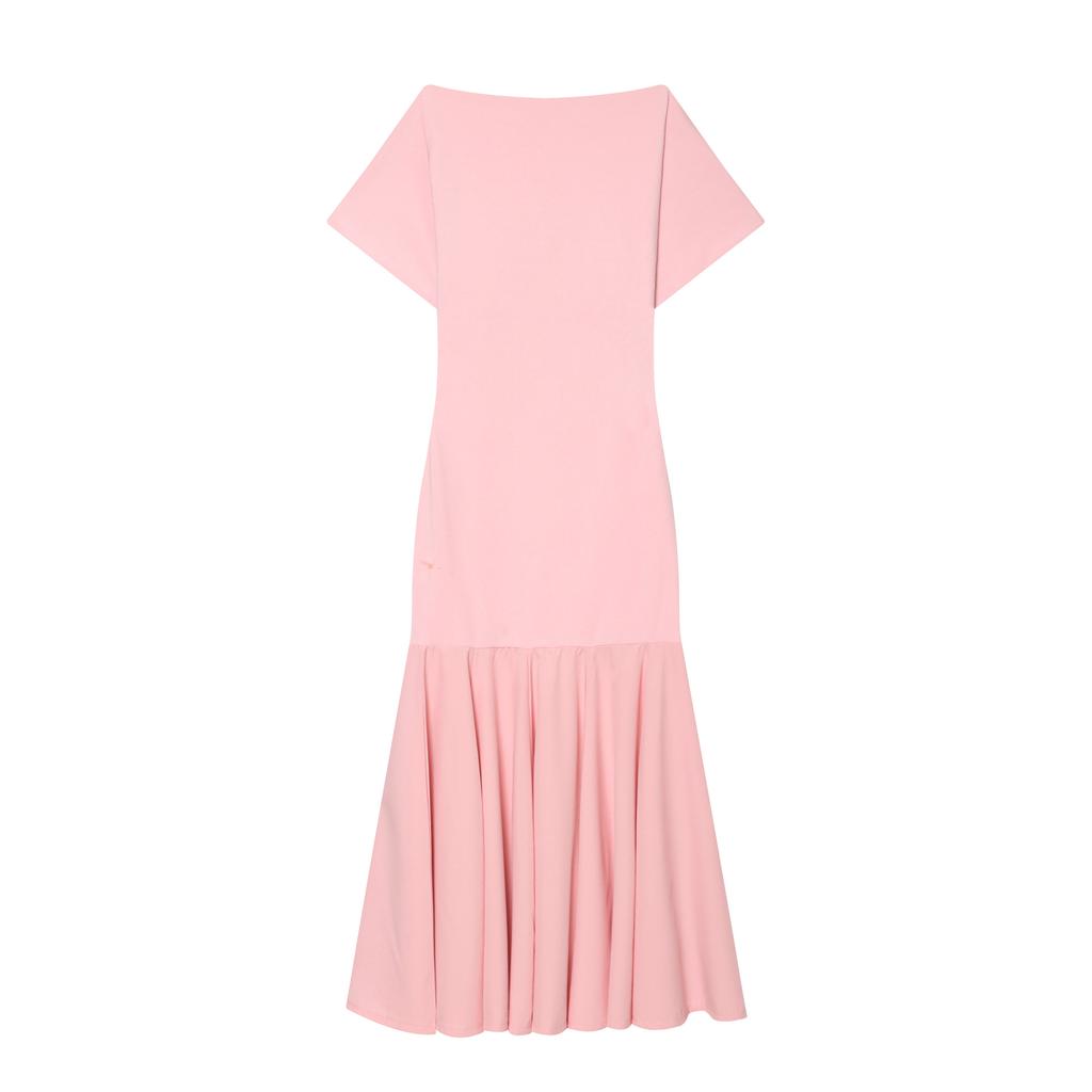Women's summer new French fashion temperament boat-shaped short-sleeved splicing dress