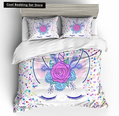 Kids Unicorn Eyelash Pink Princess Duvet Cover King Queen Bedding Set Fairy Magic Animal Closed Eye 2/3pcs Polyester Quilt Cover