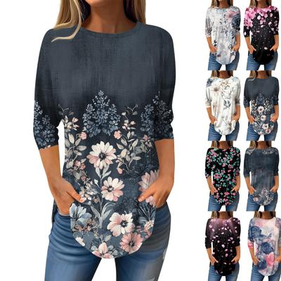 3/4-Ärmel-Shirts für Damen, süße Oberteile, grafische T-Shirts, Blusen, lässig, Übergröße, Basic-Oberteile, Pullover