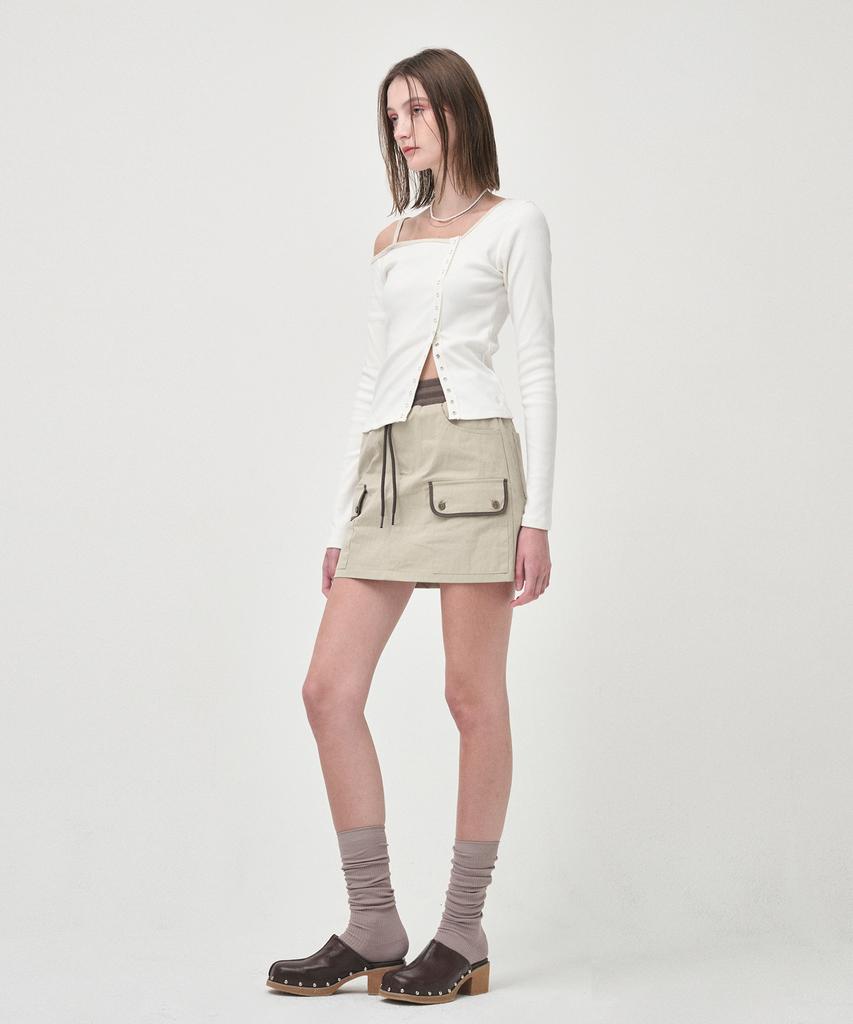Etmont Cargo Banding Mini Skirt, Khaki Beige