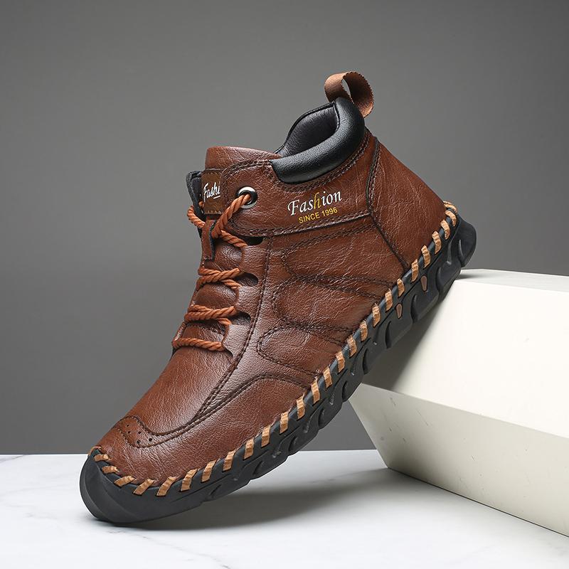 Hand-stitching Leather Men Boots Genuine Leather Casual Leather Shoes Men Ankle Boots