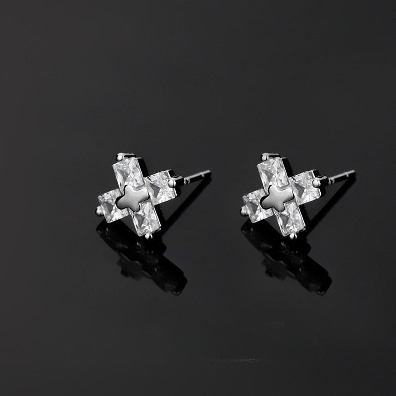 Men Cross Stud Earrings Hip Hop Punk Rock Crystal Geometric Ear Jewelry