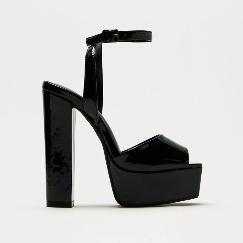 Sandale cu Platformă Negre Femei Elegante Sexy Tocuri Înalte Curea Gleznă Argintiu Auriu Sandale de Petrecere Pantofi Albi de Nuntă