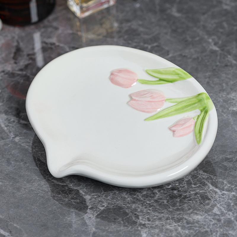 Luxus-Stil Haushalts Keramik Blume Seifenhalter - Ohne Bohren Montage - High-End Kreative Badezimmer Seifenschale mit Automatischer Entwässerung