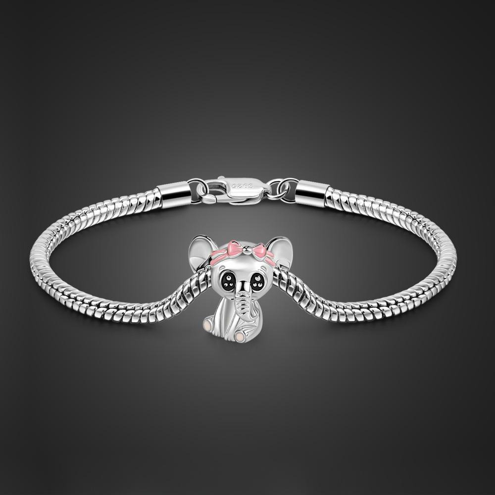 

Милый браслет-подвеска в виде слона, женский простой браслет-цепочка «змеиная кость» 3 мм, гальванизированное родиевое золото, ювелирное изделие 16