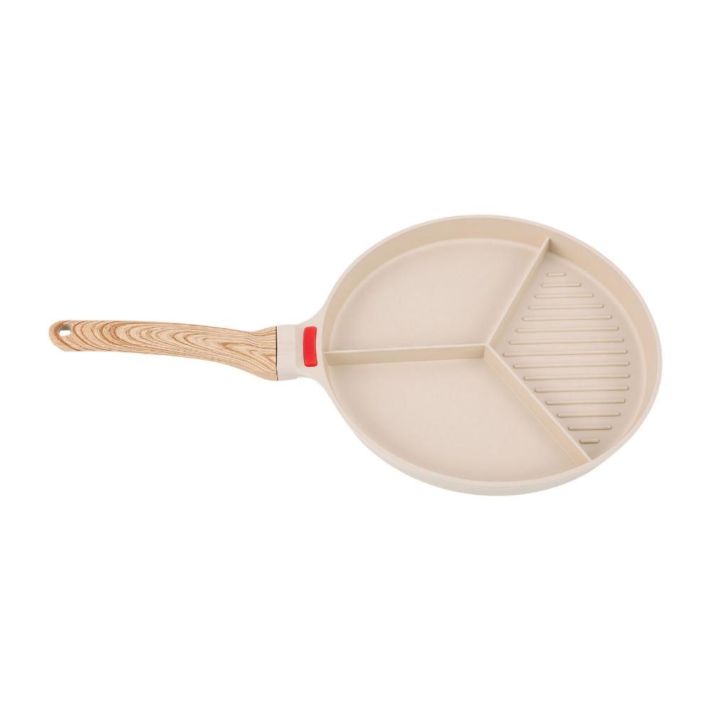 Aluminum Alloy / Bakelite Breakfast Frying Pan Beige 2 in 1 Grill Pan Divided Grill Pan  RV Trip