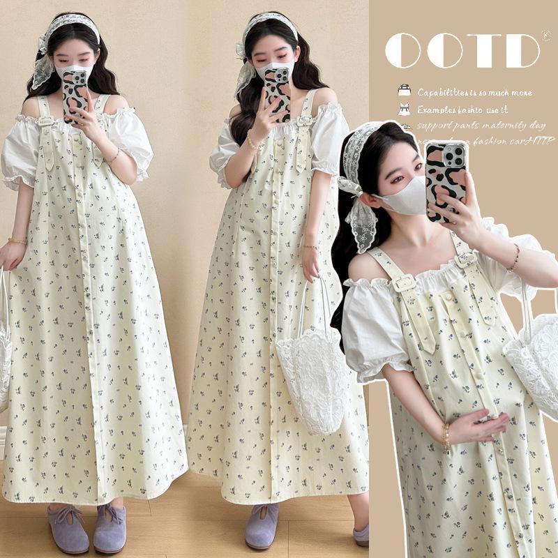 2026 Summer Floral Off-Shoulder Maternity Dress: Age-Reducing, Short-Sleeve, Loose Fit L