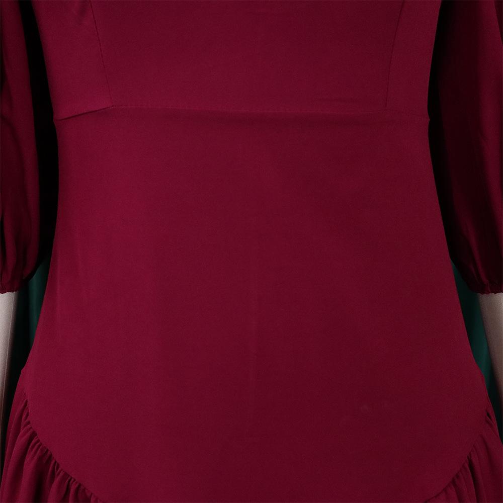 Pleated Puff Sleeve Plus Size Dress - European & American Fashion 2022
