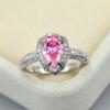 Size 6/7 Female Crystal Pink Zircon Stone Water Drop Engagement Ring Vintage Silver Color Wedding  For Women
