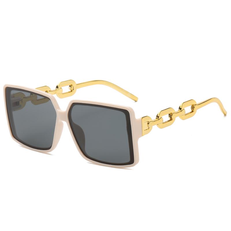 Fashion New Large Frame Square Retro Personality Chain Lens Leg Design Sunglasses INS Style Street Po Eyeglasses Female