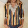 Damen Hemdbluse, lässig, lockere Hemden, 3/4-Ärmel, Spitzenbesatz, Aufdruck, V-Ausschnitt, Oberteile, bedruckte Oberteile, T-Shirts, T-Shirt