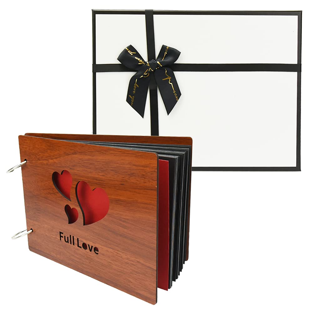 Wooden Photo Album Scrapbook with Gift Perfect for Birthdays and Anniversaries Box, (FULL LOVE)