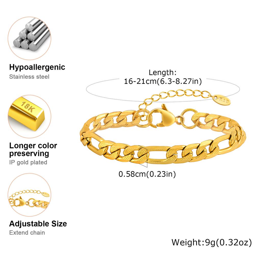 Vnox Simple Stainless Steel Chain Bracelet For Women Men,Link Adjustable Gold Silver Color Couple Bracelets,Fashion Hand Jewelry