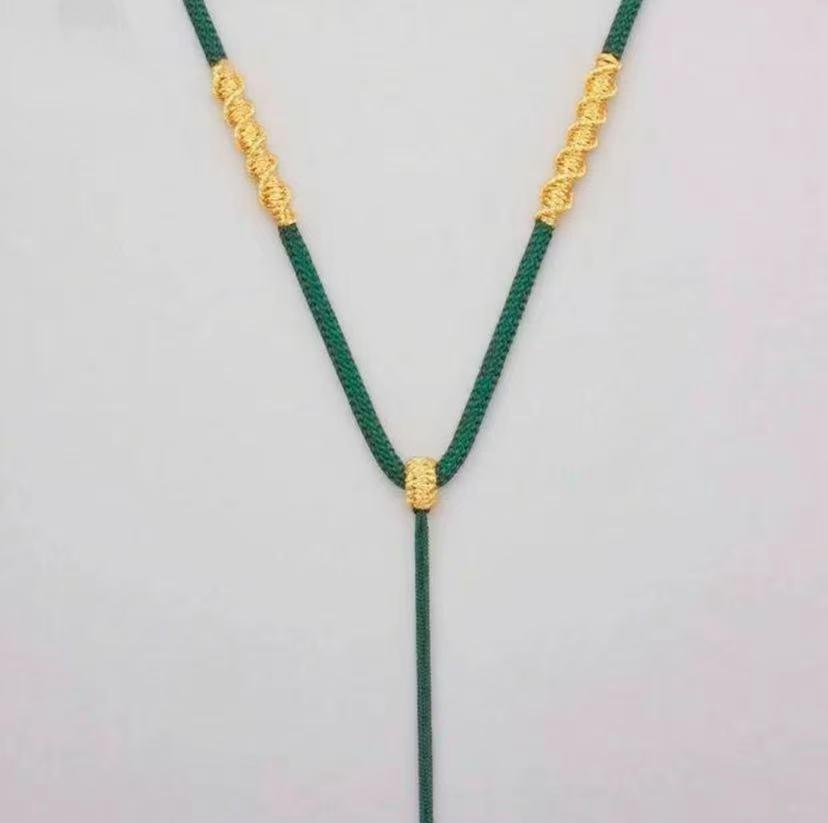 Adjustable Handwoven Gold Jadeite Pendant Necklace Cord