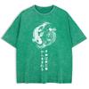 Japanese Koi Harajuku Printed Washed T-Shirts Mens Cotton Short Sleeve Tops Street O-Neck Oversize T Shirt Clothes