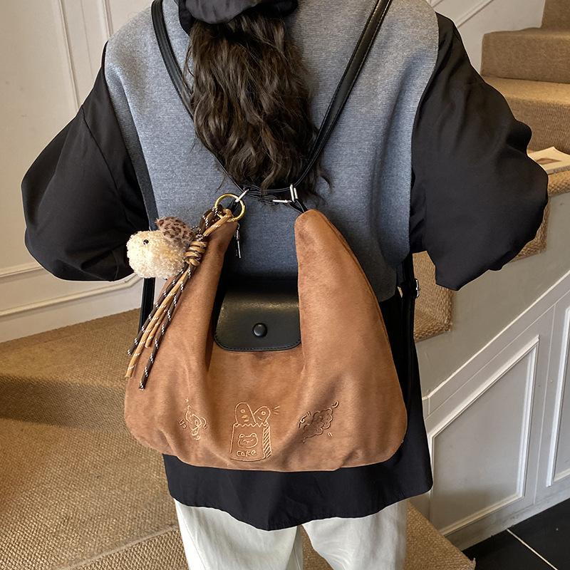 Casual retro suede women's backpack 2025 new commuter versatile back bag multi-purpose shoulder tote bag