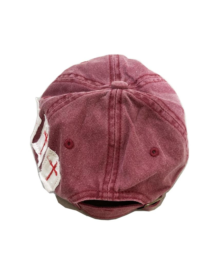 SK8ER ROCK Patchwork Pigmentwashing Ball Cap ((Red))