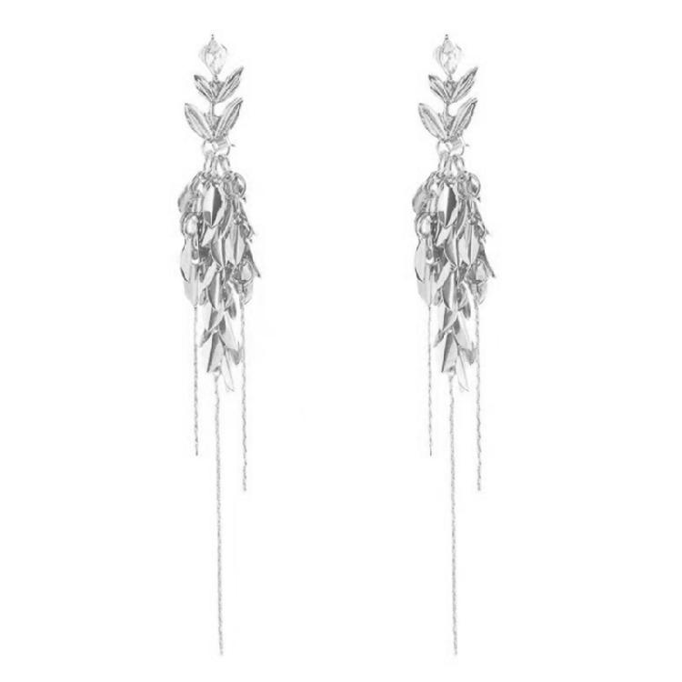

Sturdy Metal Drop Earrings with Intricate Wheat Designs and Gemstones Detail