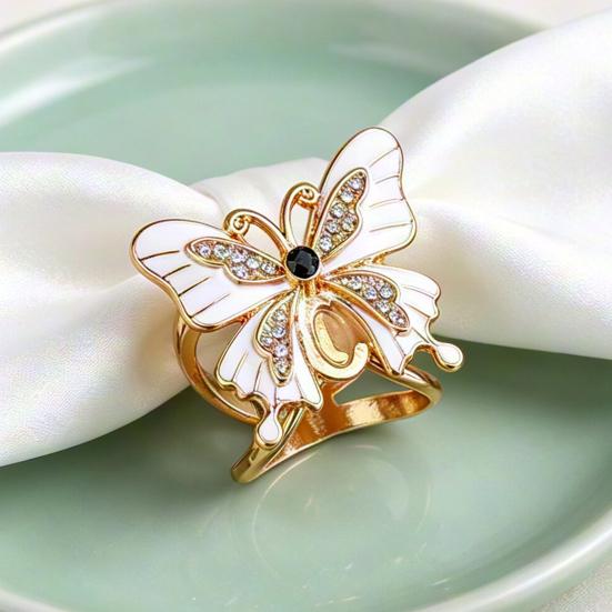 Lightweight Scarf Ring Jewelry Enamel Butterfly Ring, Sparkling Rhinestone Slide Durable for Women Retro Elegant Wrap Holder Neckerchiefs Scarves