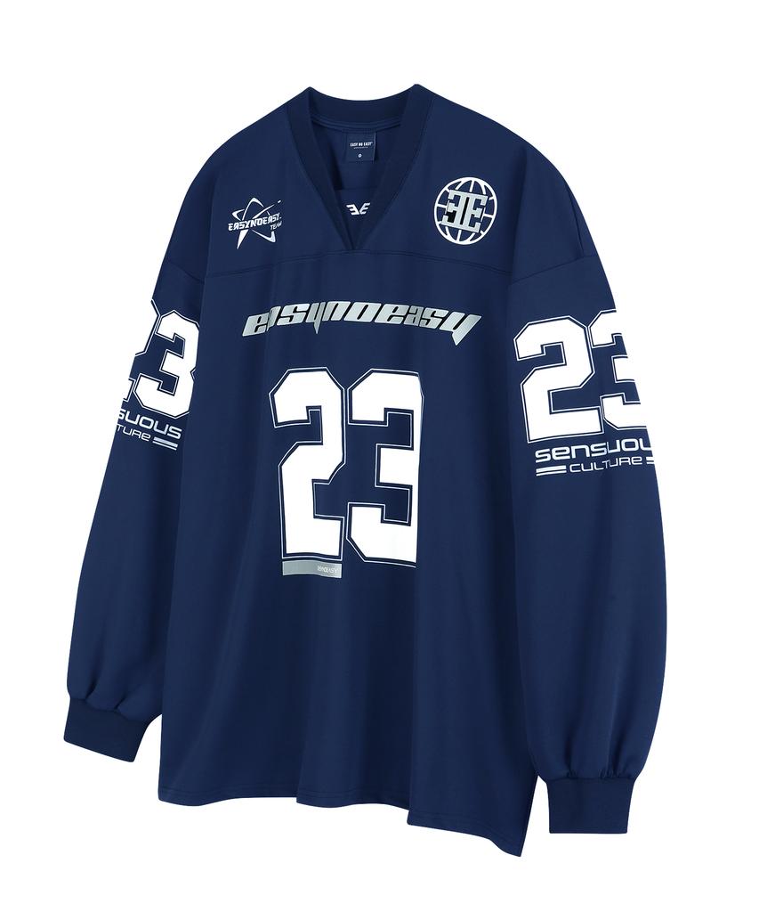 EASY NO EASY Long Sleeve Football Jersey - Navy