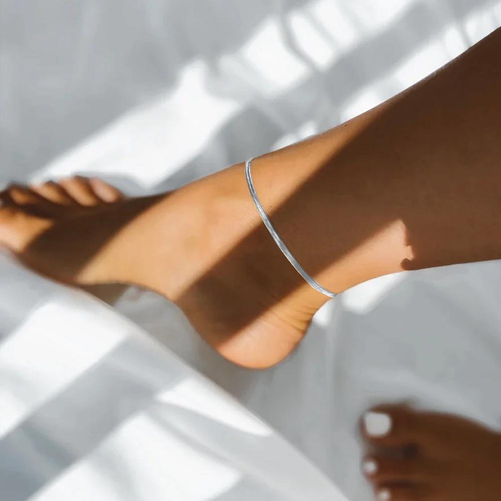 Edelstahl Nichtallergisch Herren Klingenkette Großhandel Silberfarbe Schlangenkette Fußkettchen für Damen Strandkette Fußkett