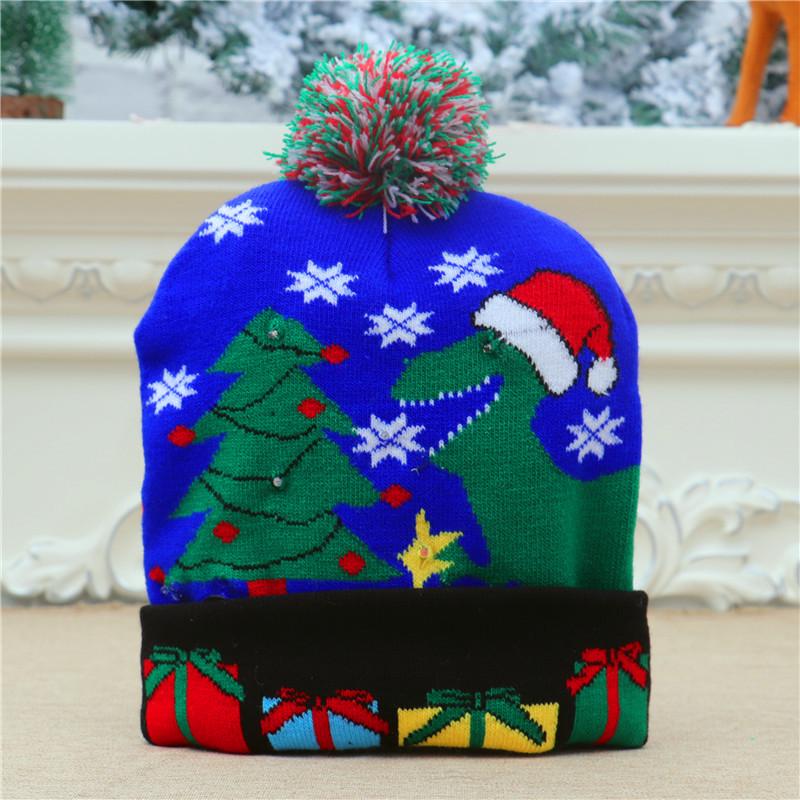 LED Light-Up Dinosaur Christmas Hat - Colorful, Luminous Knitted Hat for Adults & Kids