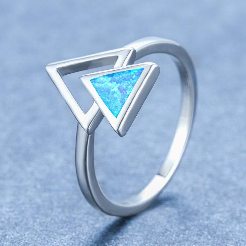 

American version ins simple small fresh triangle opal ring ring personalized fashion jewelry no. 6 синий
