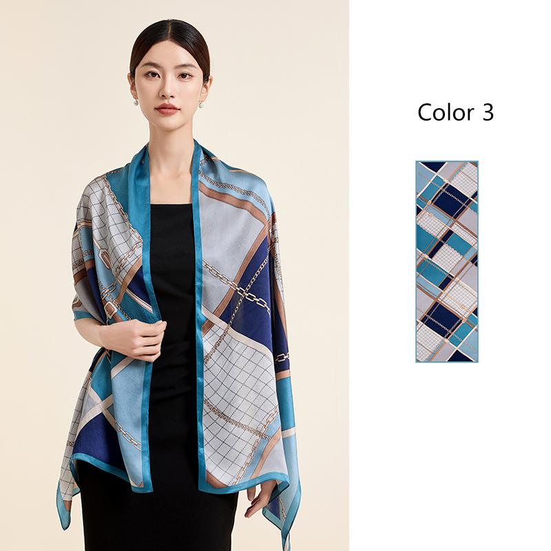 100% Real Silk Long Scarf Women Print Hangzhou Fashion Handkerchief Pure Silk Neckscarves Luxury Bufandas Silk Shawl