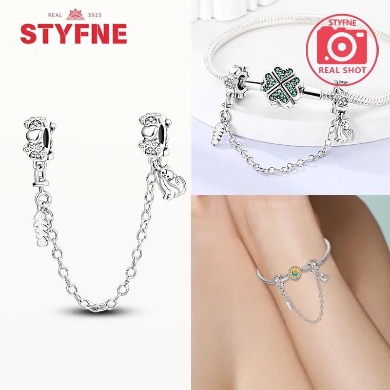 Copper Cute Cat Charms Heart Bead Safety Chain Fit Original Bracelet Diy Fine Jewelry For Women Diy Ladies Party Gifts