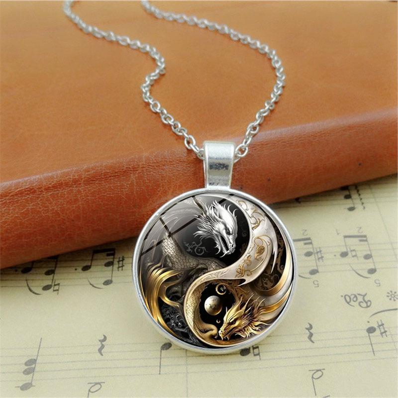 New Yin Yang Tai Chi Dragon Girl Versatile Fashion Retro Pendant Necklace