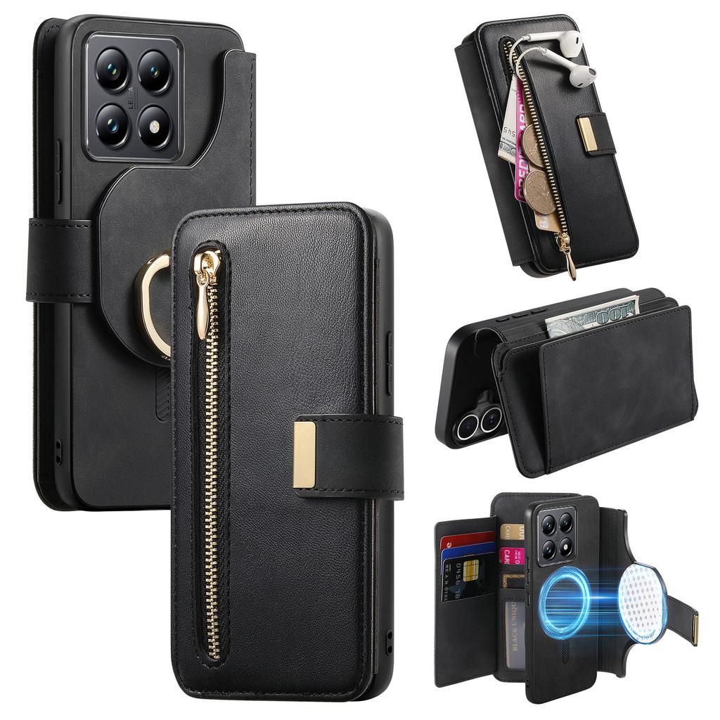 Custodia in Pelle Portafoglio con Slot per Carte e Cerniera Staccabile 2 in 1 per Xiaomi Redmi Note 13 Pro Plus 12 13C 14Tpro Copertura Magnetica Rimovibile