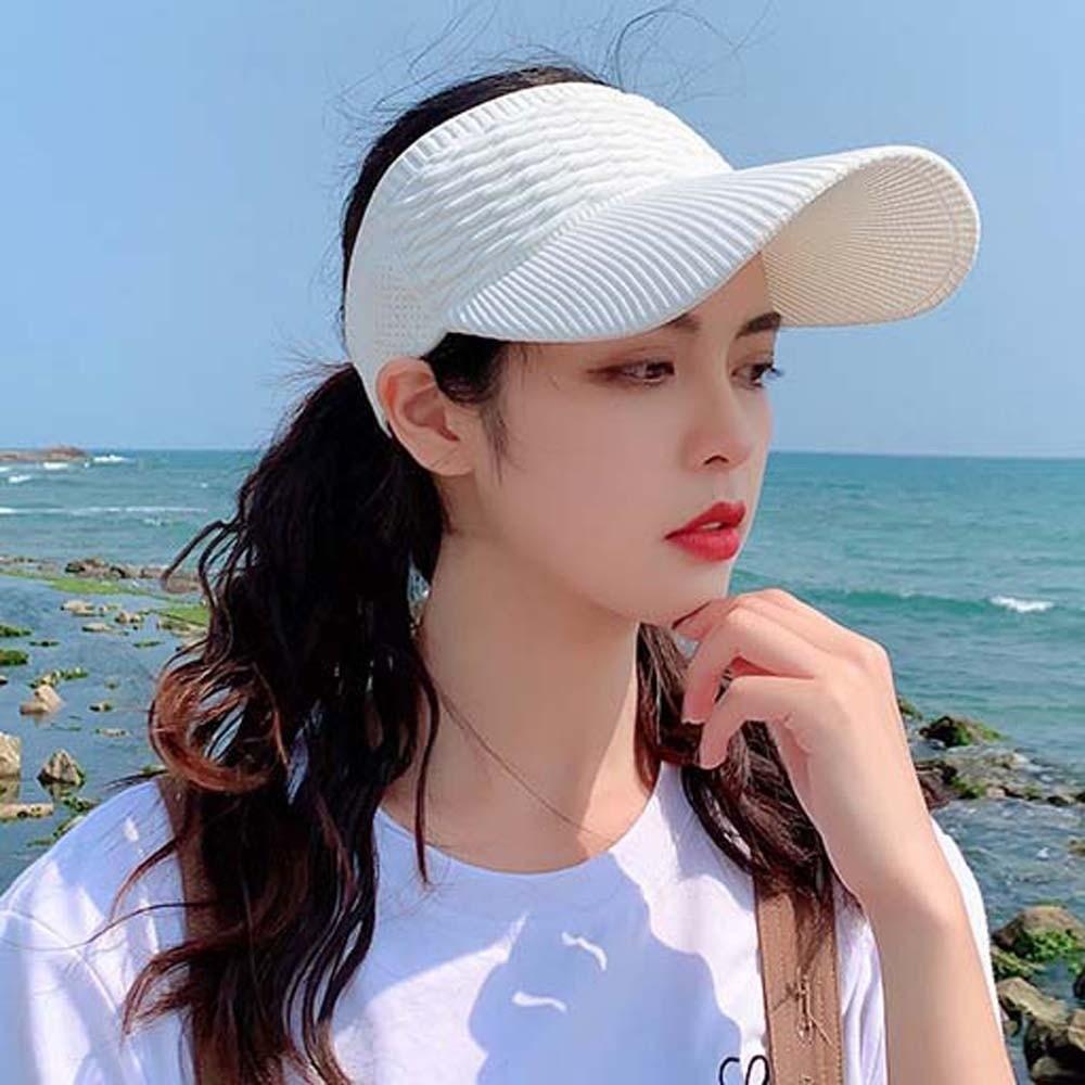 Portable Fish Scale Knitted Visor Cap Solid Color Polyester Long Brim Sun Cap Lightweight Breathable Sunscreen Empty Top Hat