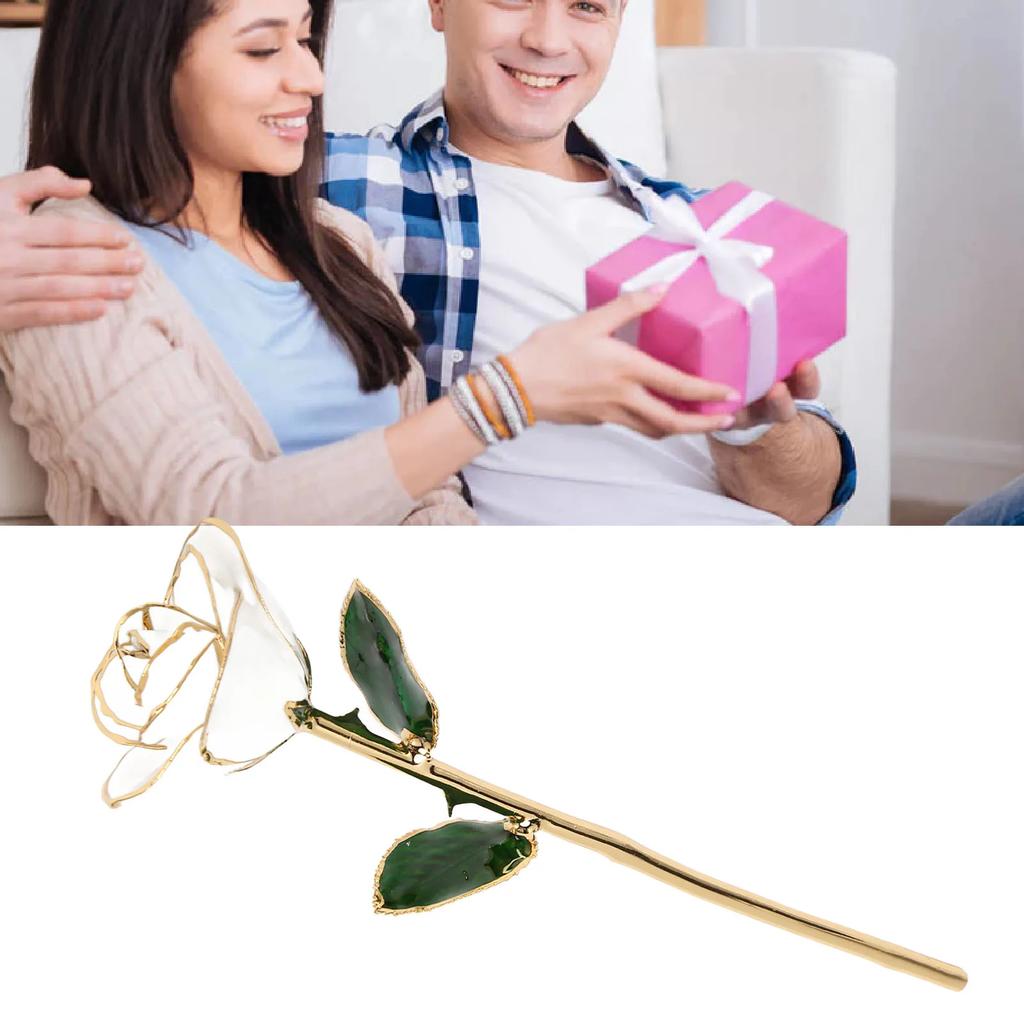 24K Gold Plated Rose With Stand Gold Dipped Rose Flower Decoration For Valentine's Day And Anniversary Home Decor Ornaments