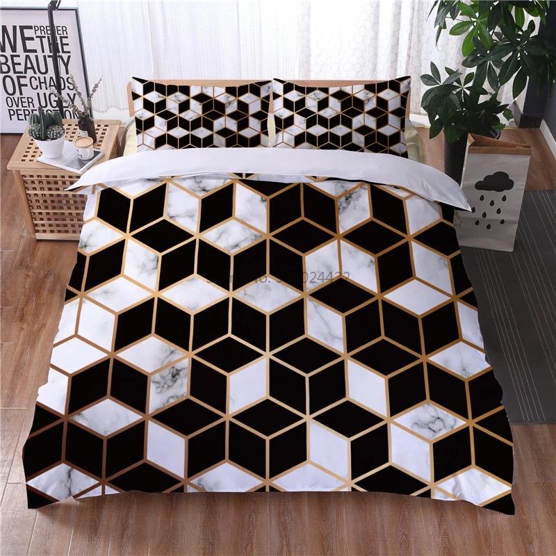 Black White Geometric 3d Bedding Sets Marble Digital Printing Duvet Cover Set with Pillowcase Home Textile Europe Australia Size