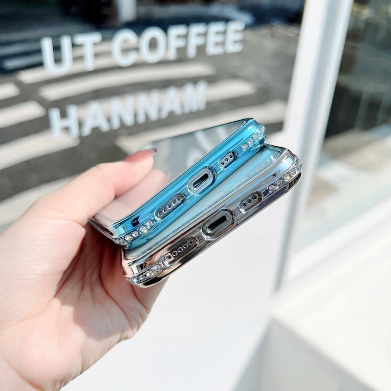 Mode-Flash-Bohrer-Kamera-Objektiv-Schutz, weiche Silikon-Handyhülle für iPhone 13 Pro Max 12, Diamant-Glitzer, klare Beschichtung