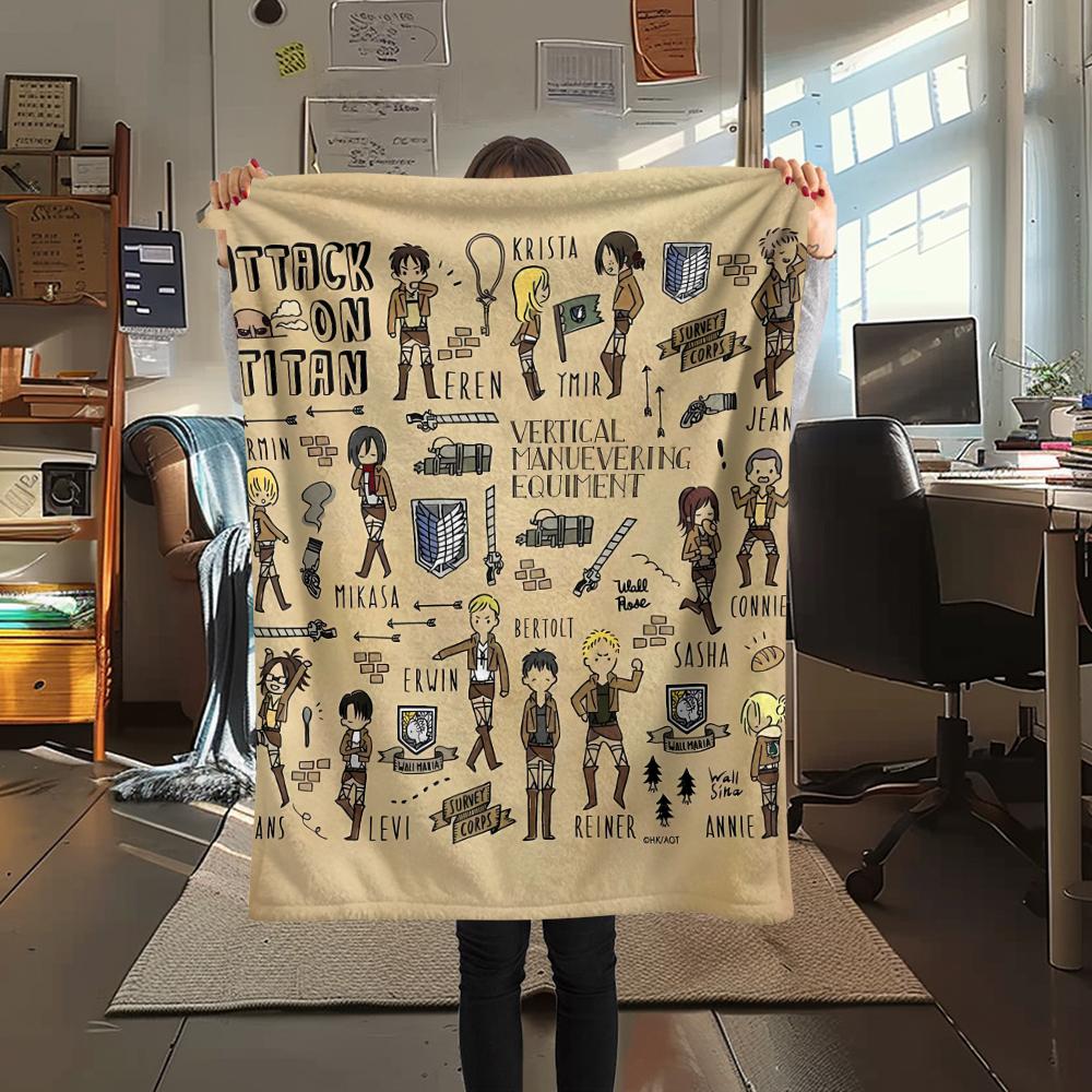 1PC Attack On Titan Print Flannel Blanket, High Quality All Seasons, Home Decor, Warmth and Comfort, Perfect for Christmas Gifts