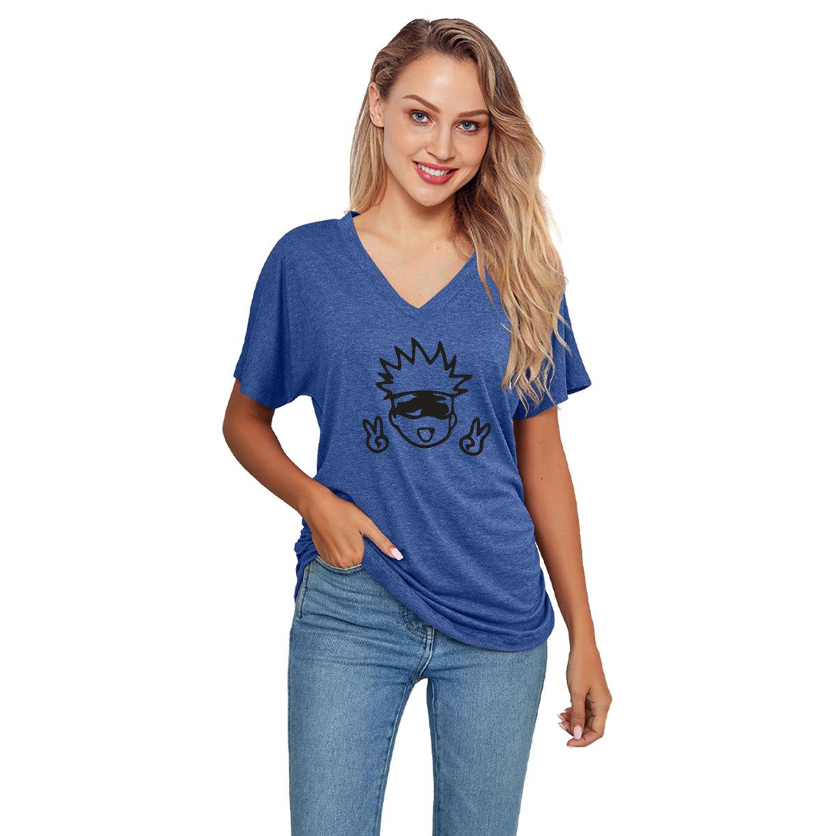 

HNXC Красочная хлопковая футболка с принтом мультяшного персонажа, V-образным вырезом и свободного кроя для женской рубашки XXL