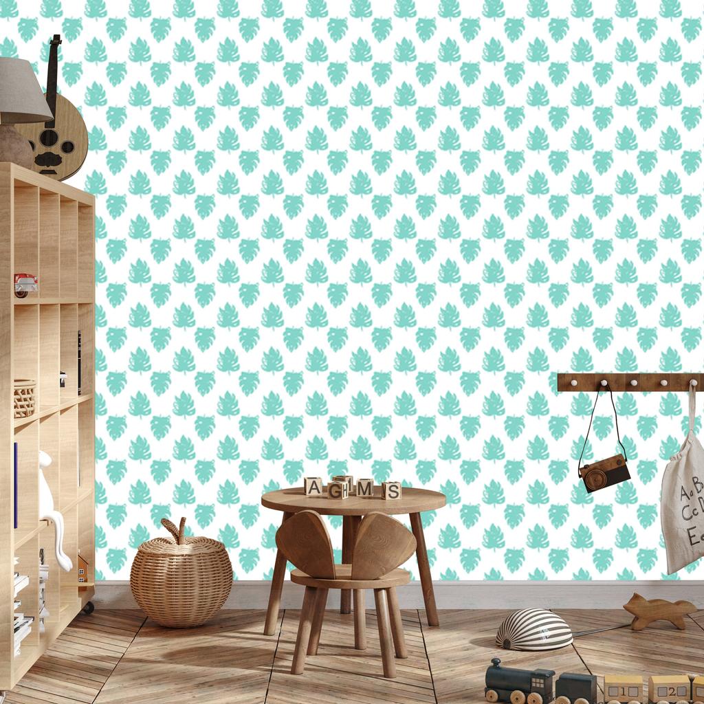 Leaves Wallpaper White and Mint for Living Room and Bedroom 50x1000