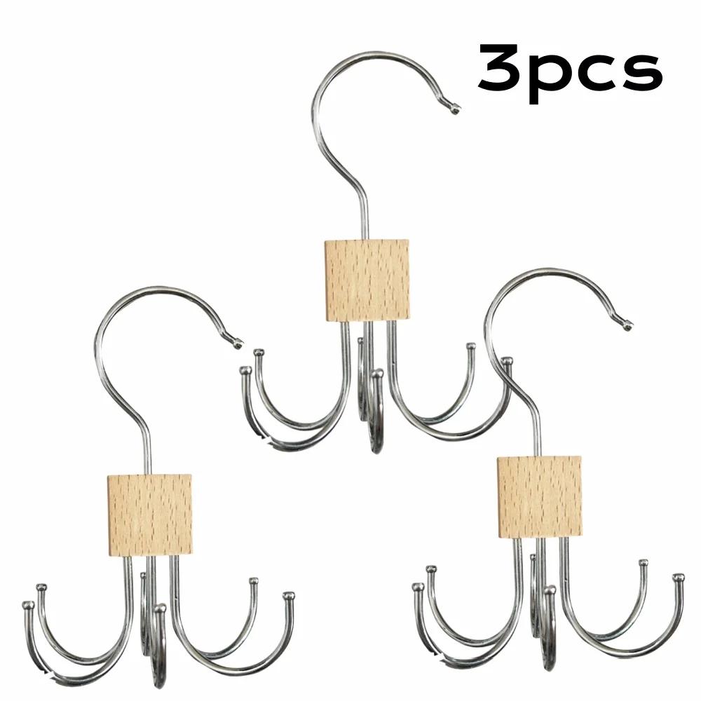 1/5pcs 360° Rotating Storage Hanger Hook Multi-Claw Bag Metal Belts Rack Wooden Organizer For Bras Ties Household Closet Acces
