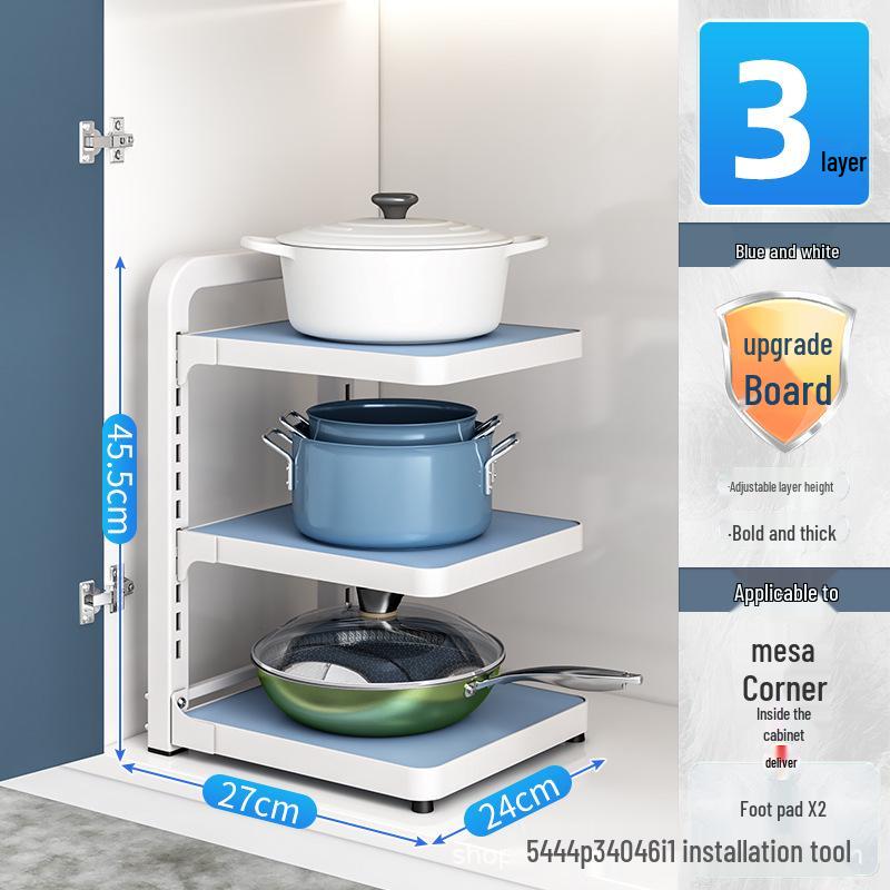 Multi-Layer Kitchen Pot and Cookware Storage Rack for Cabinets