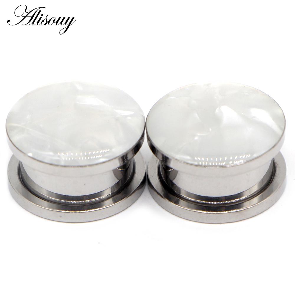 Alisouy 2pc Ear Gauges Ear Tunnels Plugs Piercing Sea Shell Aço Inoxidável Parafuso Expansor Maca Corpo Jóias Brincos Presente