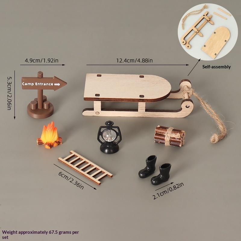 4/5/6/7 Pcs Christmas Miniature Decor Set With Snowman Sleigh Tiny Pine Tree Wreath For Home Desktop DIY Crafts