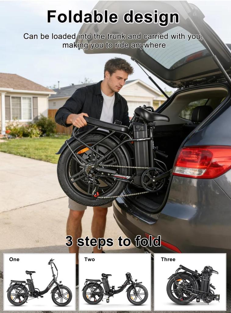 2026 Samebike New CY20Pro 36V500W Brushless Motor 13Ah Detachable Battery Electric Bicycle Dual Disc Brake 3.0 Tire Electric Bicycle