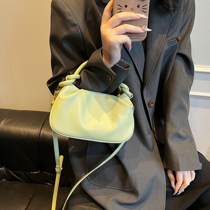 New simple pleated handbag women's fashion solid color shoulder small square bag popular versatile commuter messenger bag