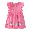 Summer Children's Short Sleeve Knit Dress with Cat Embroidery