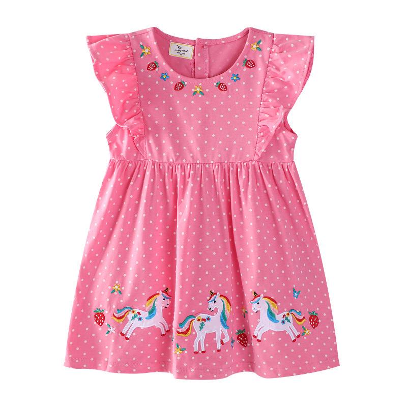 Sommer-Kinder-Strickkleid mit kurzen Ärmeln und Katzenstickerei