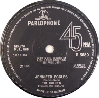 7inch Record HOLLIES  Jennifer Eccles R5680 PARLOPHONE 1968 UK Rock Used